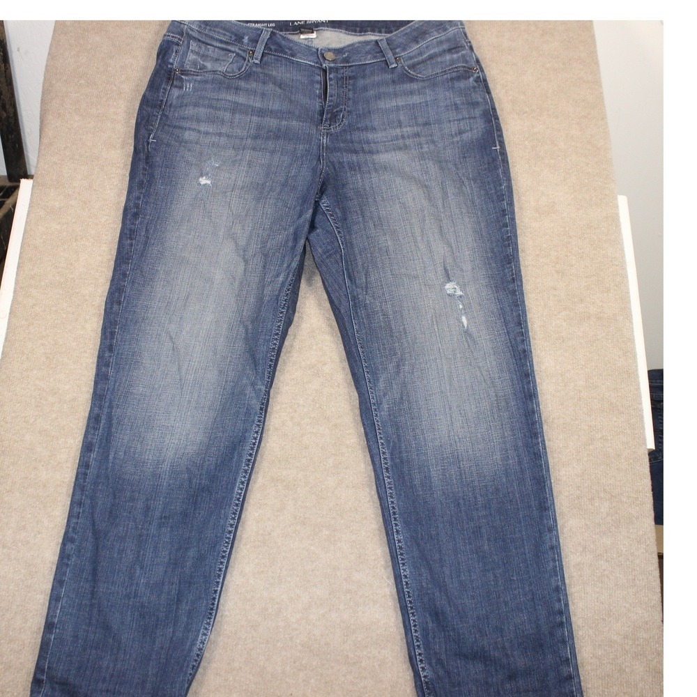 Lane Bryant Straight Leg Jeans Womens 18R Medium Wash Distressed Denim